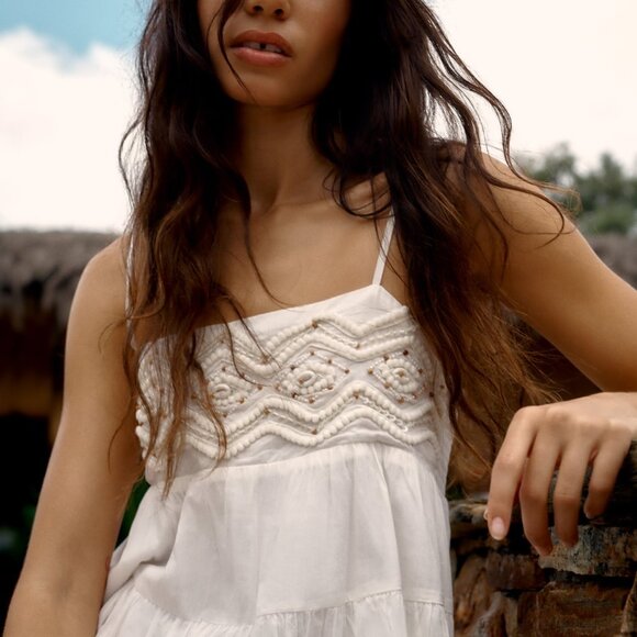 Zara Beaded Spaghetti Strap Mini Dress White Size XS - Picture 14 of 14